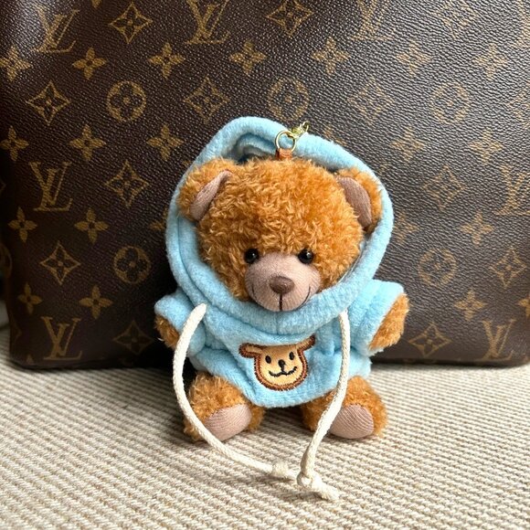 TEDDY BEAR HOODIE BAG CHARM Tan and Blue 🧸 - Picture 3 of 7